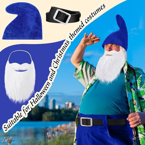 Mepase Halloween Gnome Hat Costumes Set, Dwarf Hat with Fake Beard and Belt Accessory for Halloween Christmas Cosplay Party in Saudi Arabia