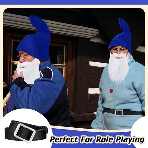 Mepase Halloween Gnome Hat Costumes Set, Dwarf Hat with Fake Beard and Belt Accessory for Halloween Christmas Cosplay Party in Saudi Arabia
