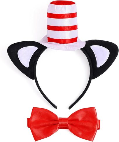 عصابة رأس لآذان القطط من LUZTACT مع مجموعة قبعة وربطة عنق، قبعة حمراء وبيضاء وأغطية رأس للقطط ملحقات أزياء الهالوين التنكرية in Kuwait