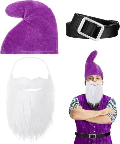 Mepase Halloween Gnome Hat Costumes Set, Dwarf Hat with Fake Beard and Belt Accessory for Halloween Christmas Cosplay Party in Saudi Arabia