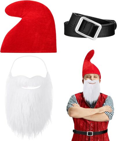 Mepase Halloween Gnome Hat Costumes Set, Dwarf Hat with Fake Beard and Belt Accessory for Halloween Christmas Cosplay Party in Saudi Arabia