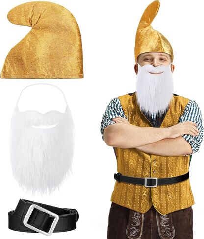 Mepase Halloween Gnome Hat Costumes Set, Dwarf Hat with Fake Beard and Belt Accessory for Halloween Christmas Cosplay Party in Saudi Arabia