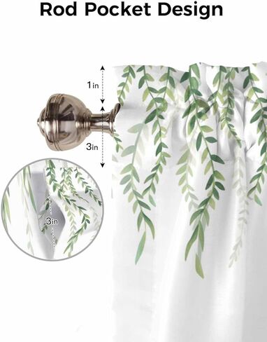 YOKOU Curtain Valance, Watercolor Green Leaf on White Rod Pocket Short Window Curtain for Kitchen Living Room Bedroom Bathroom, 1 Panel, 54" X 18" Fallen Leaves Valances in Saudi Arabia