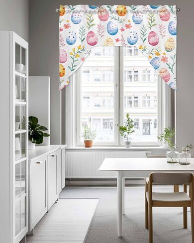 Easter Flower Egg Swag Valance Kitchen Curtains 56" x 36", Pink Blue Spring Botanical Plant Leaf Valance Curtain Rod Pocket Panels for Bedroom Living Room Bathroom Cafe Windows, 56"x36" in Saudi Arabia