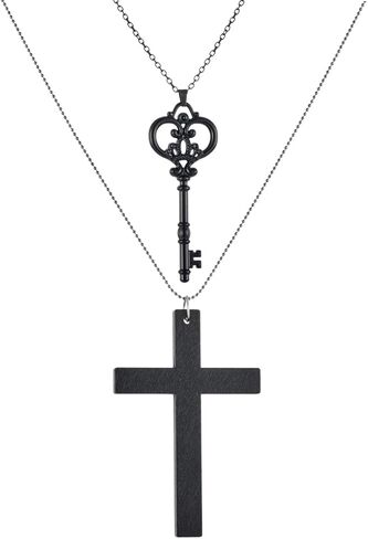 Axepet Chunky Cross Necklace for Women Gothic Key Pendent Neckalce Punk Goth Bead Cross Choker for Women men Halloween in Saudi Arabia