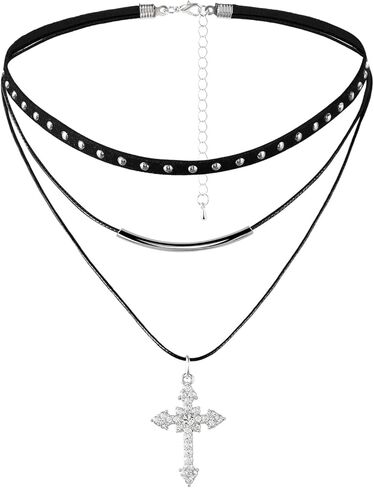 JAZTAKU Gothic Black Star Choker for Women, Rhinestone Cross Black Velvet Necklace, Vintage Jewelry for Women Girls in Saudi Arabia