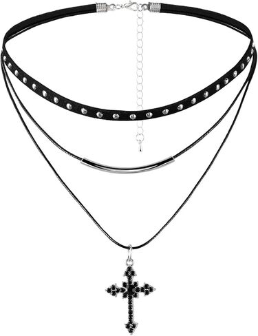 JAZTAKU Gothic Black Star Choker for Women, Rhinestone Cross Black Velvet Necklace, Vintage Jewelry for Women Girls in Saudi Arabia