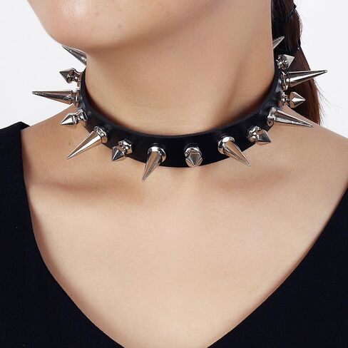 Black Goth Necklaces for Women Men, Long Spiked Choker Punk Rock Collar Halloween Costume Jewelry Gothic Accessories in Saudi Arabia