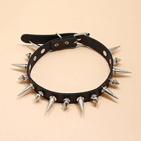 Black Goth Necklaces for Women Men, Long Spiked Choker Punk Rock Collar Halloween Costume Jewelry Gothic Accessories in Saudi Arabia