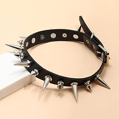 Black Goth Necklaces for Women Men, Long Spiked Choker Punk Rock Collar Halloween Costume Jewelry Gothic Accessories in Saudi Arabia
