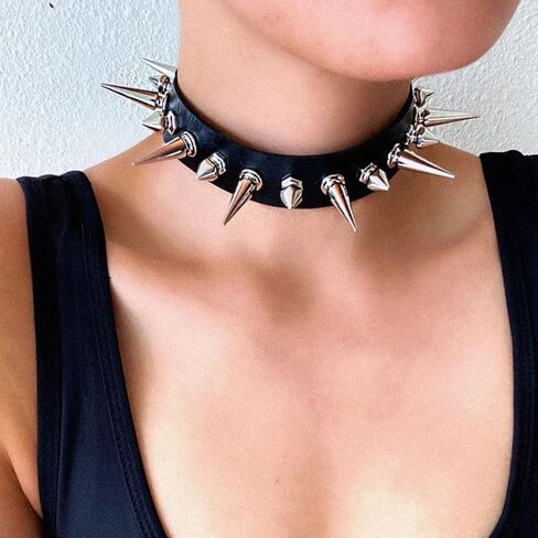 Black Goth Necklaces for Women Men, Long Spiked Choker Punk Rock Collar Halloween Costume Jewelry Gothic Accessories in Saudi Arabia