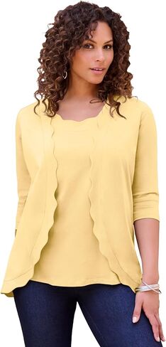 Roaman's Women's Plus Size Scalloped Cardigan and Tank Set in Kuwait