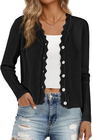 Allegra K Women's Lightweight Cardigan Open Front Casual Long Sleeve Button Down Knit Summer Fall Cardigans 2025 in Saudi Arabia
