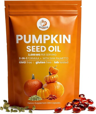 Pumpkin Seed Oil Capsules, 2 in 1 Pumpkin Seed Oil for Hair Growth with Saw Palmetto, Promotes Scalp, Heart Healthy, Youthful Skin-300 Softgels in Saudi Arabia