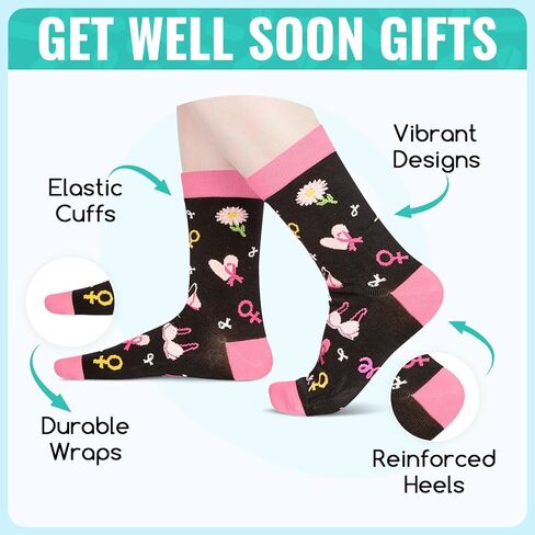 HAPPYPOP Breast Cancer Awareness Socks - Woman Cancer Gift Ideas for Survivors, Pink Chemo Socks in Saudi Arabia