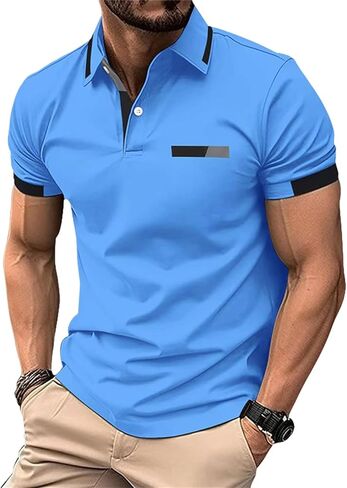 Men's Polo Shirts Short Sleeve Fashion V Neck Tshirt Summer Classic Slim Fit Golf Tennis Tops for Men in Saudi Arabia