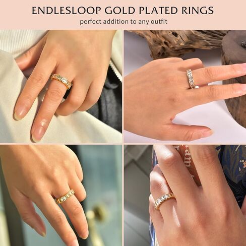 ENDLESLOOP خواتم خطوبة مكعبة الزركونيوم للنساء قطع الزمرد الرغيف الفرنسي خاتم زفاف مزيف مطلي بالذهب خاتم وعد الخلود مقاس 4-9 in Kuwait
