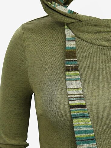 بلوزة نسائية كاجوال بغطاء للرأس من DRESSFO - قميص مخطط مرقع غير متماثل بأكمام طويلة مع تفاصيل إبزيم in Kuwait