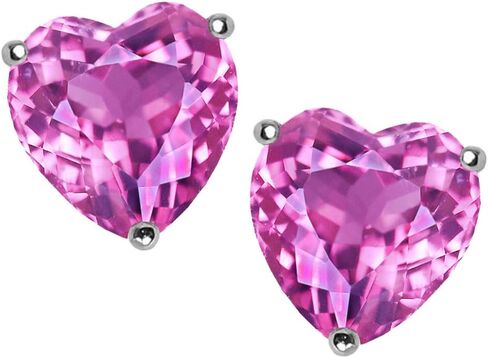 Star K 7mm Heart Created Pink Sapphire Earrings Studs Sterling Silver in Saudi Arabia