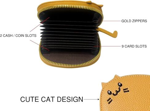 Pretty Fancy Jewels Cute Cat Small Wallet For Women– Small Zipper Pouch with Ears, Faux Leather Mini Card Holder Wallet (Orange) in Saudi Arabia