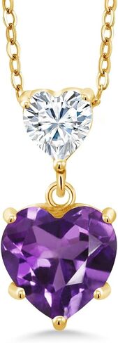 قلادة من الفضة المطلية بالذهب الأصفر عيار 18 قيراط من Gem Stone King جوهرة الميلاد على شكل قلب مزدوج قم ببناء قلادة قلادة مخصصة وشخصية مع سلسلة فضية مقاس 18 بوصة in Saudi Arabia