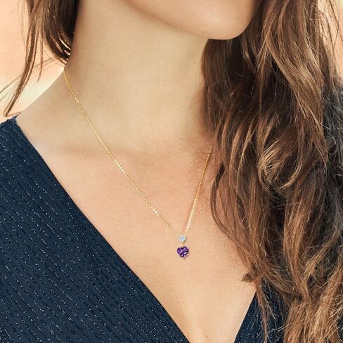 قلادة من الفضة المطلية بالذهب الأصفر عيار 18 قيراط من Gem Stone King جوهرة الميلاد على شكل قلب مزدوج قم ببناء قلادة قلادة مخصصة وشخصية مع سلسلة فضية مقاس 18 بوصة in Saudi Arabia