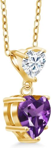 قلادة من الفضة المطلية بالذهب الأصفر عيار 18 قيراط من Gem Stone King جوهرة الميلاد على شكل قلب مزدوج قم ببناء قلادة قلادة مخصصة وشخصية مع سلسلة فضية مقاس 18 بوصة in Saudi Arabia