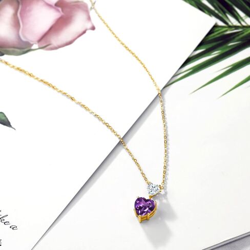 قلادة من الفضة المطلية بالذهب الأصفر عيار 18 قيراط من Gem Stone King جوهرة الميلاد على شكل قلب مزدوج قم ببناء قلادة قلادة مخصصة وشخصية مع سلسلة فضية مقاس 18 بوصة in Saudi Arabia