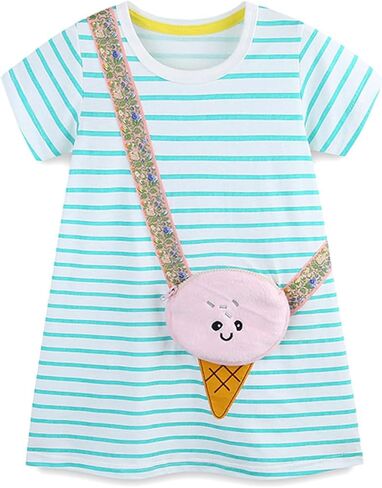 Toddler Girl Summer Dress Little Girls Cotton Short Sleeve Dresses Casual Midi Sundress for Kids 2-7 Years in Kuwait