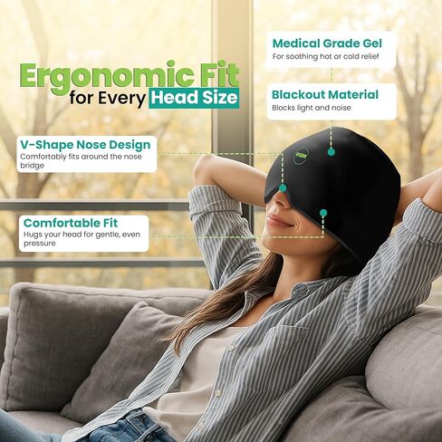 Migraine Headache Relief Cap and Neck Wrap for Hot & Cold Therapy | Flexible Ice Hat Mask | Neck & Head Wrap Pack with Extra Gel | Migraine Relief Cap for Tension & Stress in Saudi Arabia