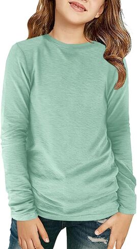 ZDC Girls Long Sleeve T Shirts Kids Crewneck Fall Winter Tops Basic Tees 5-14 Years in Kuwait