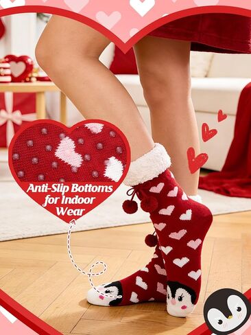 جوارب Cosweet Cute Penguin Valentine للنساء - زوجان من الجوارب السميكة الرقيقة مع مقابض، هدايا للزوجة والصديقة in Kuwait