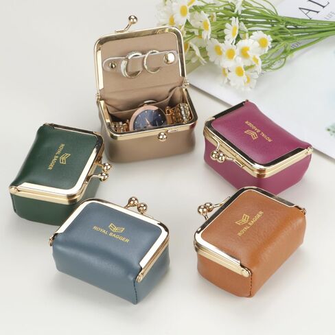 Royal Bagger Big Size, Genuine Leather Mini Jewelry Box, Ring & Necklace Storage, Retro Coin Purse with Kiss Lock for Women 4894 (Grey) in Saudi Arabia