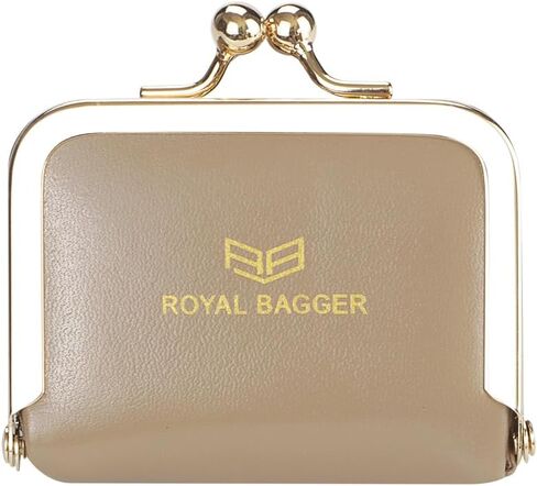 Royal Bagger Big Size, Genuine Leather Mini Jewelry Box, Ring & Necklace Storage, Retro Coin Purse with Kiss Lock for Women 4894 (Grey) in Saudi Arabia