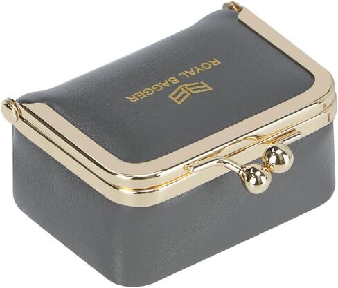 Royal Bagger Big Size, Genuine Leather Mini Jewelry Box, Ring & Necklace Storage, Retro Coin Purse with Kiss Lock for Women 4894 (Grey) in Saudi Arabia