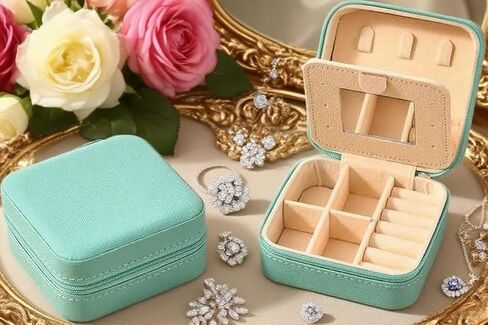 12 Pcs Travel Jewelry Case with a Small mirror, Bridesmaid Gift Boxes Bulk Travel Jewelry Case Small Jewels Organizer Mini Accessories Ornaments Storage for Women Girls Wedding Bridesmaids Gifts(Blue) in Saudi Arabia
