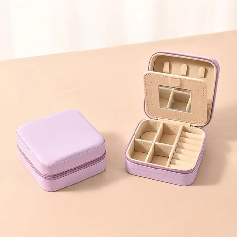 Travel Jewelry Case with a Small mirror,Portable Mini Jewelry Organizer Box, Small Jewelr-y Travel Organizer Box Trave-l Essentials Christmas Gift for Women Girl,3.9×3.9×2in (Purple) in Saudi Arabia