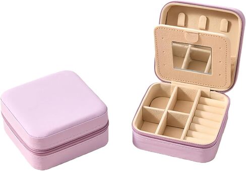 Travel Jewelry Case with a Small mirror,Portable Mini Jewelry Organizer Box, Small Jewelr-y Travel Organizer Box Trave-l Essentials Christmas Gift for Women Girl,3.9×3.9×2in (Purple) in Saudi Arabia