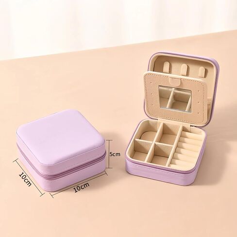 Travel Jewelry Case with a Small mirror,Portable Mini Jewelry Organizer Box, Small Jewelr-y Travel Organizer Box Trave-l Essentials Christmas Gift for Women Girl,3.9×3.9×2in (Purple) in Saudi Arabia