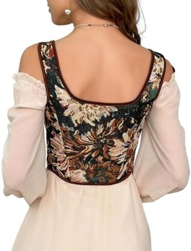 COSWE Bustier Corset Top for Women,Floral Vintage Corset Top, Renaissance Floral Lace Up Bodice in Saudi Arabia