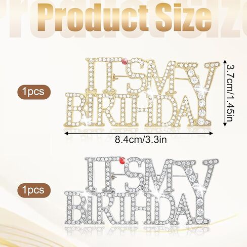 Birthday Pins for Women, 2Pcs It's My Birthday Rhinestone Brooches, Rhinestones Happy-Birthday Brooch for Women Zinc Alloy Happy-Birthday Pin for Wedding Parties, Women's Gifts(Silver & Gold) in Saudi Arabia