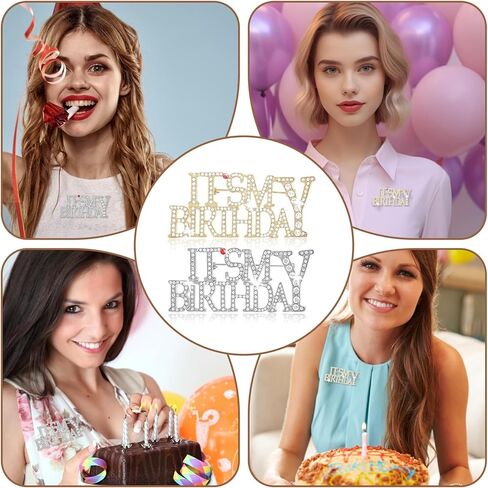 Birthday Pins for Women, 2Pcs It's My Birthday Rhinestone Brooches, Rhinestones Happy-Birthday Brooch for Women Zinc Alloy Happy-Birthday Pin for Wedding Parties, Women's Gifts(Silver & Gold) in Saudi Arabia