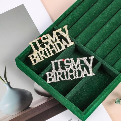 Birthday Pins for Women, 2Pcs It's My Birthday Rhinestone Brooches, Rhinestones Happy-Birthday Brooch for Women Zinc Alloy Happy-Birthday Pin for Wedding Parties, Women's Gifts(Silver & Gold) in Saudi Arabia