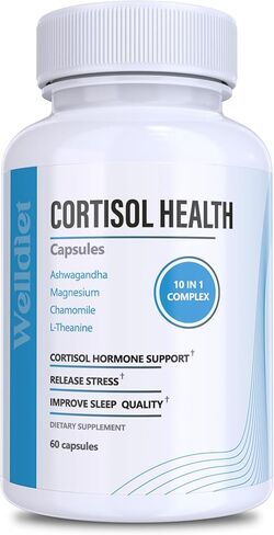 10-in-1 Cortisol Supplements with Magnesium, Ashwagandha, Chamomile, L-Theanine, St. John's Wort, Rhodiola, 60 Capsules, Cortisol Supplements For Women -& Men, Cortisol Reducer, High cortisol in Saudi Arabia