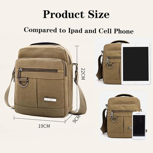 Mens Crossbody Bag Canvas Messenger Bag for Men, Vintage Shoulder Bag Multiple Pockets with Adjustable Strap and Handle in Saudi Arabia