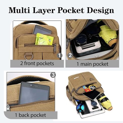 Mens Crossbody Bag Canvas Messenger Bag for Men, Vintage Shoulder Bag Multiple Pockets with Adjustable Strap and Handle in Saudi Arabia