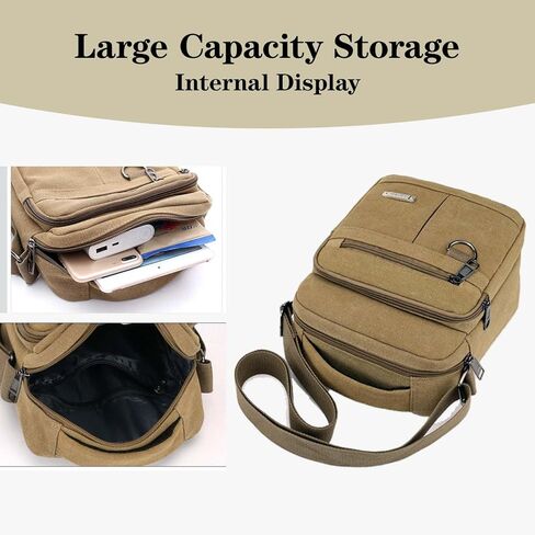 Mens Crossbody Bag Canvas Messenger Bag for Men, Vintage Shoulder Bag Multiple Pockets with Adjustable Strap and Handle in Saudi Arabia