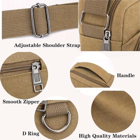 Mens Crossbody Bag Canvas Messenger Bag for Men, Vintage Shoulder Bag Multiple Pockets with Adjustable Strap and Handle in Saudi Arabia