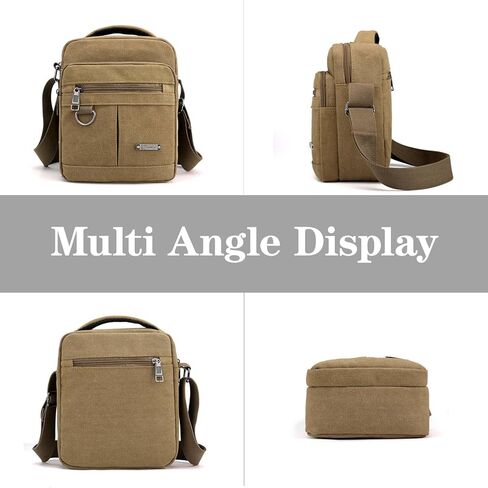 Mens Crossbody Bag Canvas Messenger Bag for Men, Vintage Shoulder Bag Multiple Pockets with Adjustable Strap and Handle in Saudi Arabia