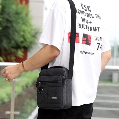 Mens Crossbody Bag Canvas Messenger Bag for Men, Vintage Shoulder Bag Multiple Pockets with Adjustable Strap and Handle in Saudi Arabia